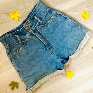 Retro High-Rise Mom Jean Shorts Double Button